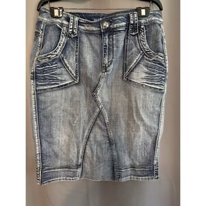 Lane Bryant Women's SZ 14 Denim Skirt Knee Length Zipper Pockets